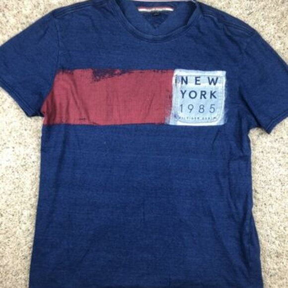 Tommy Hilfiger New York Mens Graphic T-Shirt Blue Red Large 1985 Hilfiger Denim - Picture 1 of 8
